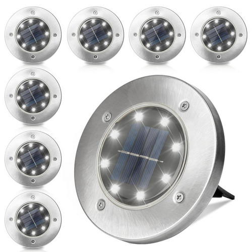 Eclairage solaire Einfeben 8X LED Solaire Jardin Spot Cour Solaire Lampe IP65 Extérieur Sol Spot Lampe en acier inoxydable 8LEDs Blanc Froid