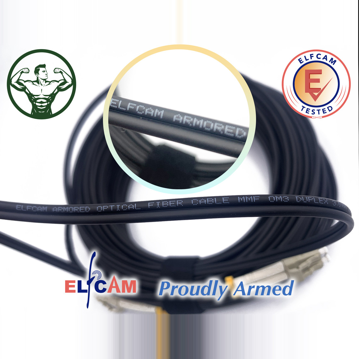 Elfcam® 150M Câble à Fibre Optique en Acier Blindé LC/UPC à LC/UPC OM3 Multimode Duplex Jarretière Fibre Optique 50/125um 