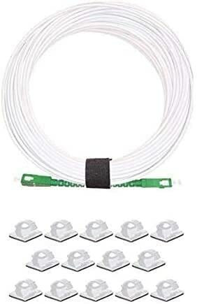 Elfcam - Câble à Fibre Optique pour Orange SFR Bouygues, La Livraison avec 25 Pièces Clips de Câble Adhésif pour Gestion de Fibre Optique, SC/APC à SC/APC Monomode Blanc, 10M - Câble Optique