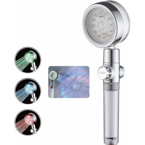 Elixir - Pommeau de douche à LED 7 couleurs changeant automatiquement la lumière pommeau de douche à économie d'eau à haute pression sans piles(sept couleurs) … Elixir  - Douchette led
