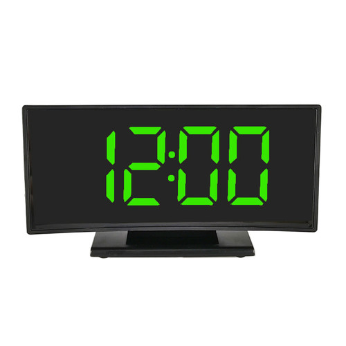 Elixir - Grand écran LED réveil numérique affichage horloge électronique mode réveil incurvé vert - Grande horloge murale Réveil