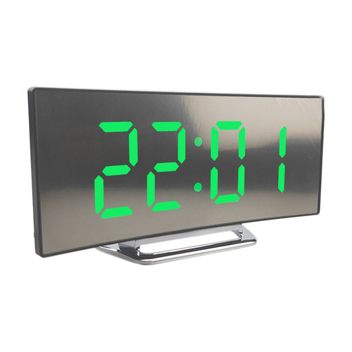 Elixir - Horloge électronique à écran incurvé créatif, horloge miroir LED grand écran, réveil silencieux vert - Grande horloge murale Réveil
