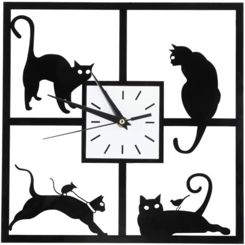 Elixir - Horloge Murale Noir Chat Simple Style Horloge Murale Chaton Mignon Créatif Animal pour Bureau à Domicile Café Hôtel Restaurant Décoration Calme - Grande horloge murale Réveil
