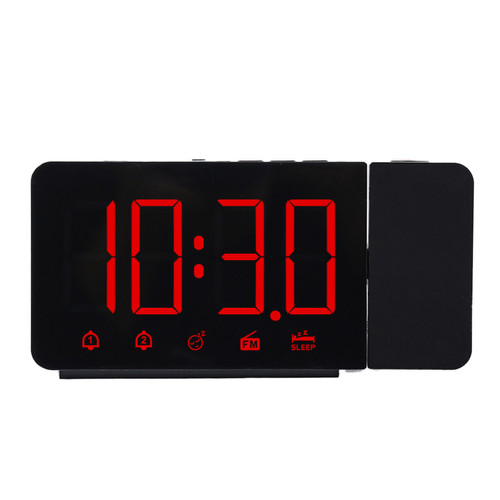 Elixir - Réveil à projection avec radio double alarme affichage LED horloge électronique rouge - Radio Reveil CD Réveil