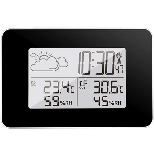 Elixir - Station météo sans Fil, hygromètre pour thermomètre extérieur intérieur avec capteur extérieur Écran LCD Moniteur d'humidité numérique de la température avec rétroéclairage (Noir) Elixir  - Réveil