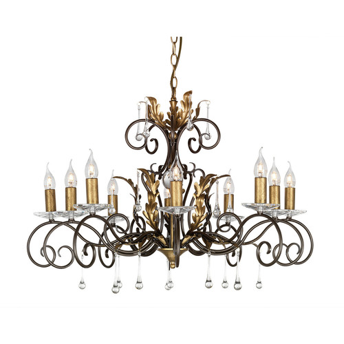 Elstead Lighting - Lustre à 10 ampoules bronze, motif de feuilles florales dorées, E14 Elstead Lighting  - Suspensions, lustres Elstead Lighting