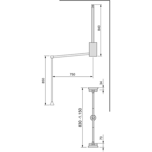 Armoire Penderie rabattable chromée pour armoire Hang Largeur réglable de 83 à 150 cm.
