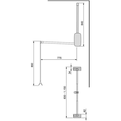 Armoire Penderie rabattable blanche pour armoire Sling Largeur télescopique réglable de 83 à 115 cm.