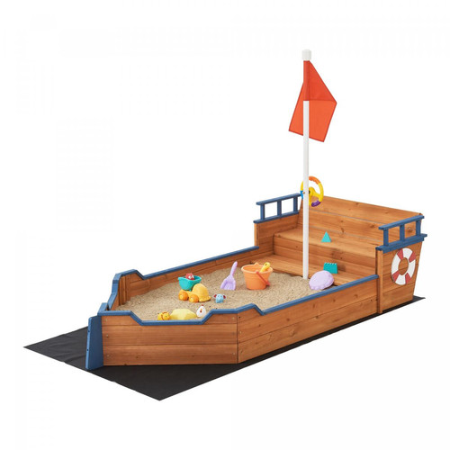 En.Casa - Bac à sable Mestia de forme bâteau en bois avec banc rabattable et drapeau 136 x 193 x 94 cm [en.casa] En.Casa  - Bacs à sable