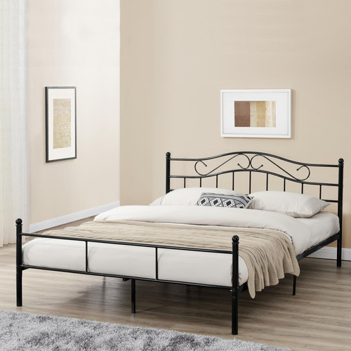 En.Casa - Cadre de lit double Florenz Acier Revêtu par Poudre 140 x 200 Noir [en.casa] - Cadres de lit Noir