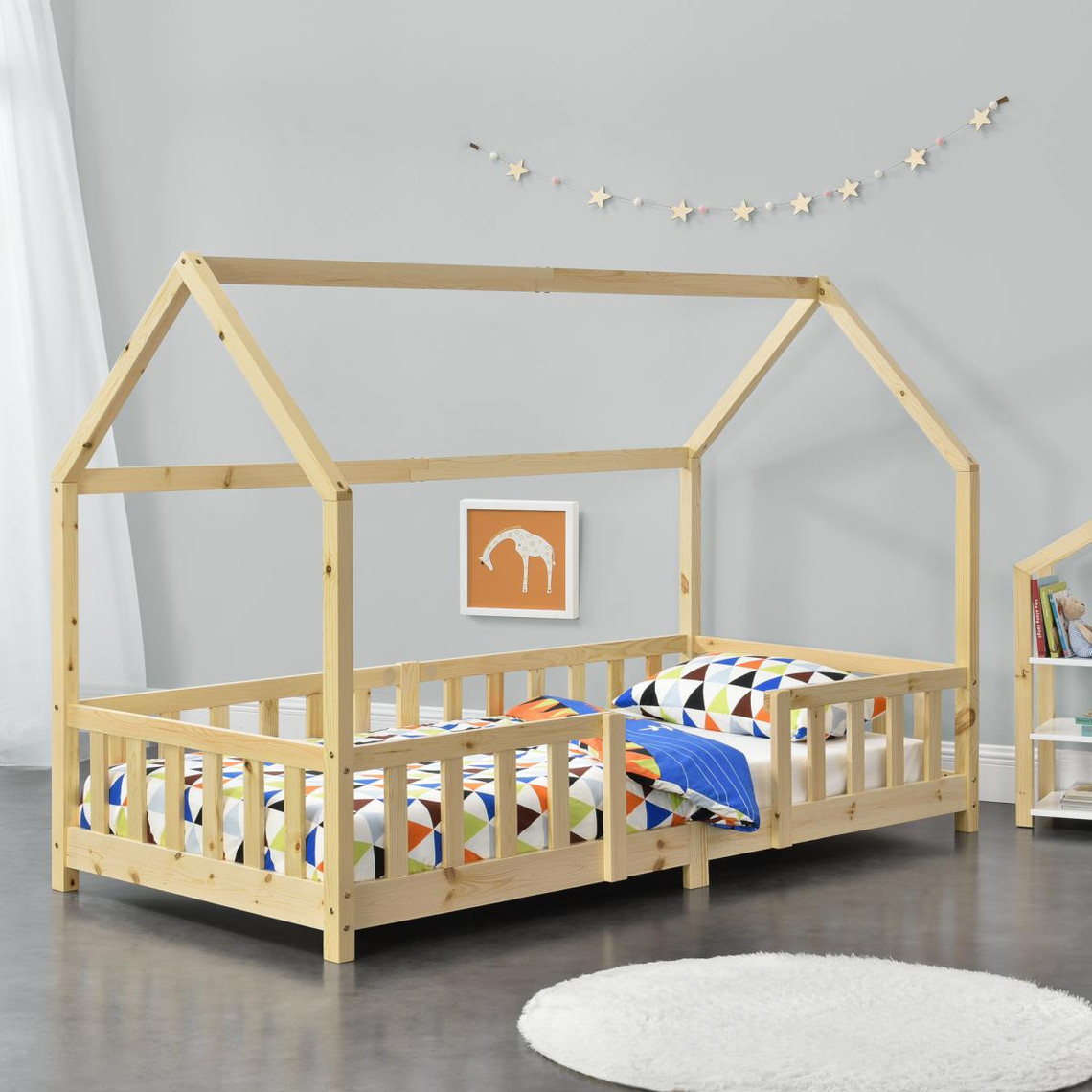 En.Casa Lit d'Enfant Design Forme Maison Sisimiut Pin 200 x 90 cm Naturel [en.casa]
