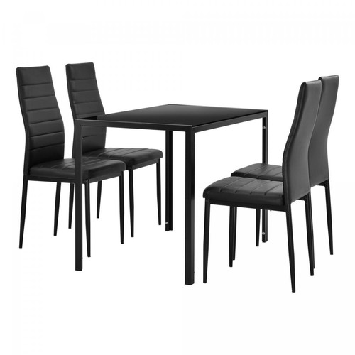 En.Casa - Table à manger avec 4 chaises Bergen similicuir noir  [en.casa] - Bergen
