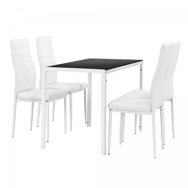 Tables à manger En.Casa Table à manger noir blanc avec 4 chaises Bergen similicuir blanc [en.casa]