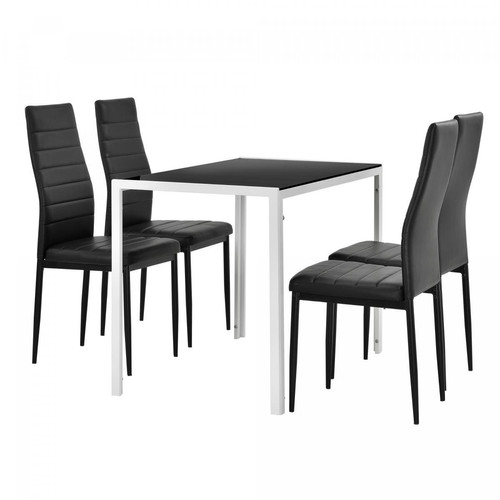 En.Casa - Table à manger noir blanc avec 4 chaises Bergen similicuir noir  [en.casa] - Bergen
