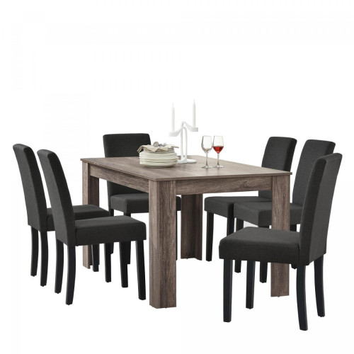 En.Casa - Table de salle à manger + 6 chaises Kramfors chêne antique gris foncé [en.casa] - En.Casa