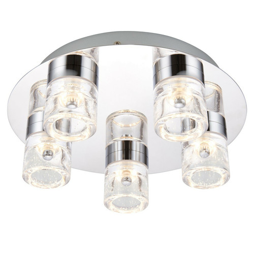 Endon - Plafonnier affleurant à 5 lumières de salle de bains chrome, verre clair avec des bulles IP44 Endon  - Plafonniers Endon