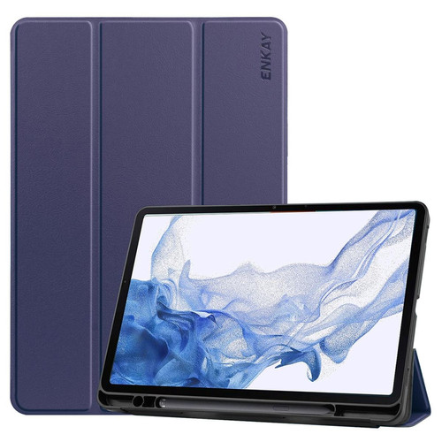 Enkay - Etui en PU ENKAY fonction réveil/veille avec support et porte-stylo bleu foncé pour votre Samsung Galaxy Tab S8 11-pouces Wi-Fi SM-X700/5G SM-X706 Enkay  - Marchand Magunivers