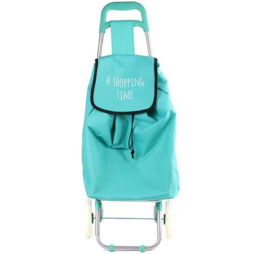 Corbeille, panier Entre Temps Chariot shopping 2 roues Hashtag turquoise - shopping time.