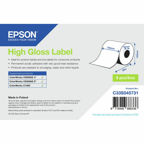 Epson - Etiquettes pour Imprimante Epson C33S045731 Brillant Ø 76,2 mm (1 Unités) (18 Unités) Epson - Accessoires Bureau