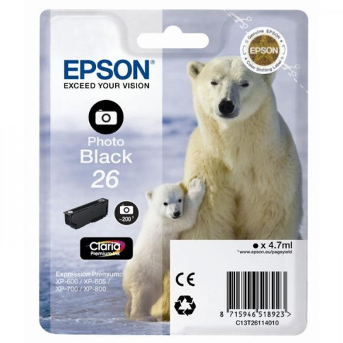 Epson - Cartouche d'Encre - Imprimante EPSON  T2611 Noir photo - Ours Polaire (C13T26114010) Epson  - Cartouche epson ours polaire