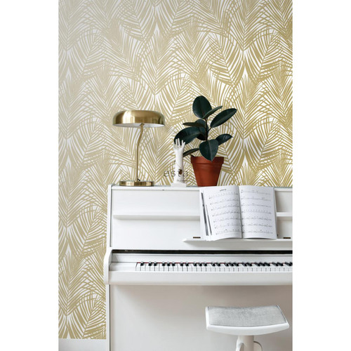 Papier peint ESTAhome papier peint feuilles de palmier or et blanc - 139301 - 0.53 x 10.05 m