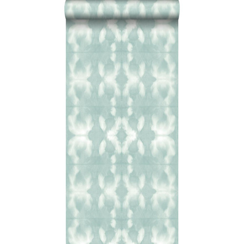 ESTAhome - ESTAhome papier peint motif shibori tie-dye vert menthe pastel clair grisé - 148682 - 53 cm x 10,05 m - Papier peint