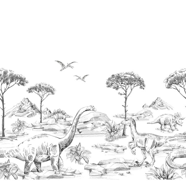 Papier peint ESTAhome ESTAhome papier peint panoramique dinosaures noir et blanc - 159063 - 3 x 2.79 m