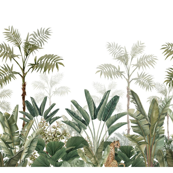 Papier peint ESTAhome ESTAhome papier peint panoramique jungle blanc et vert olive grisé - 158951 - 3 x 2.79 m