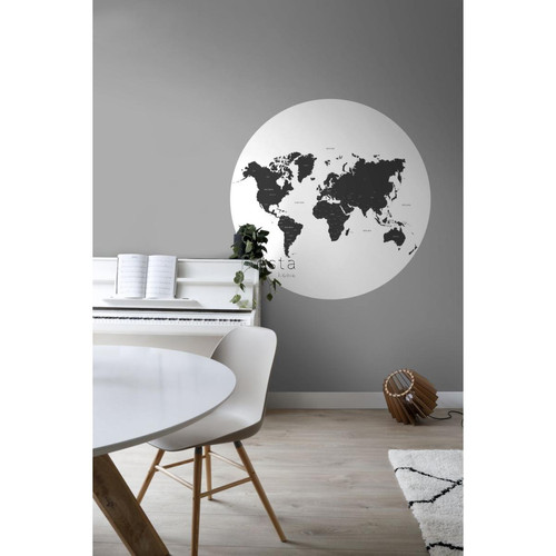 ESTAhome ESTAhome papier peint panoramique rond adhésif carte du monde noir et blanc - 159009 - Ø 140 cm