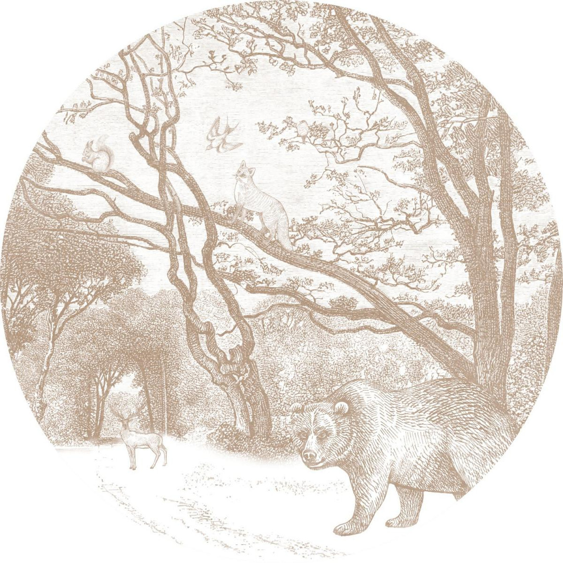 ESTAhome ESTAhome papier peint panoramique rond adhésif forêt avec des animaux de la forêt cervine - 159072 - Ø 70 cm