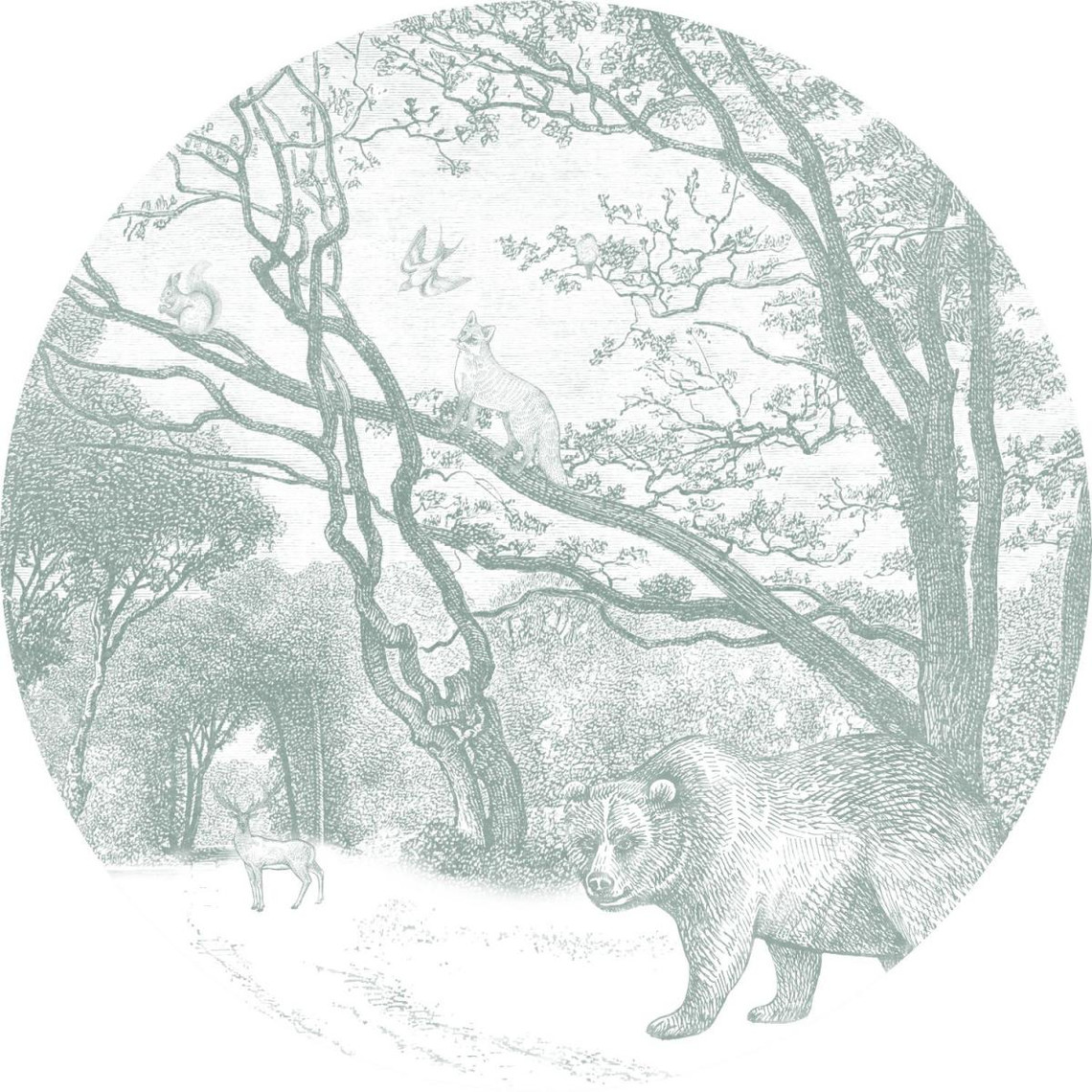 ESTAhome ESTAhome papier peint panoramique rond adhésif forêt avec des animaux de la forêt vert - 159084 - Ø 140 cm