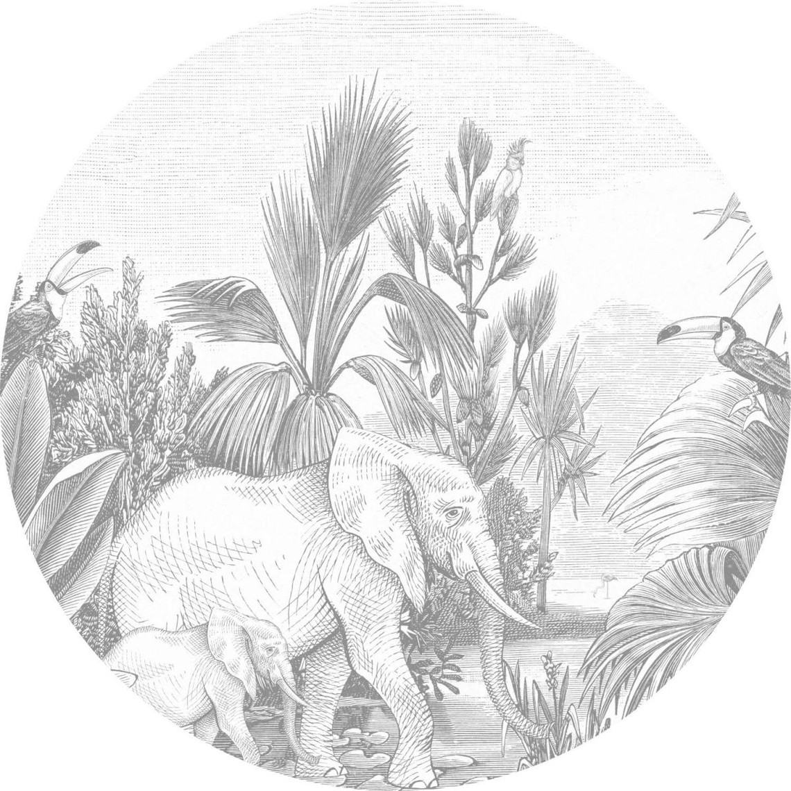 ESTAhome ESTAhome papier peint panoramique rond adhésif jungle gris - 159086 - Ø 140 cm