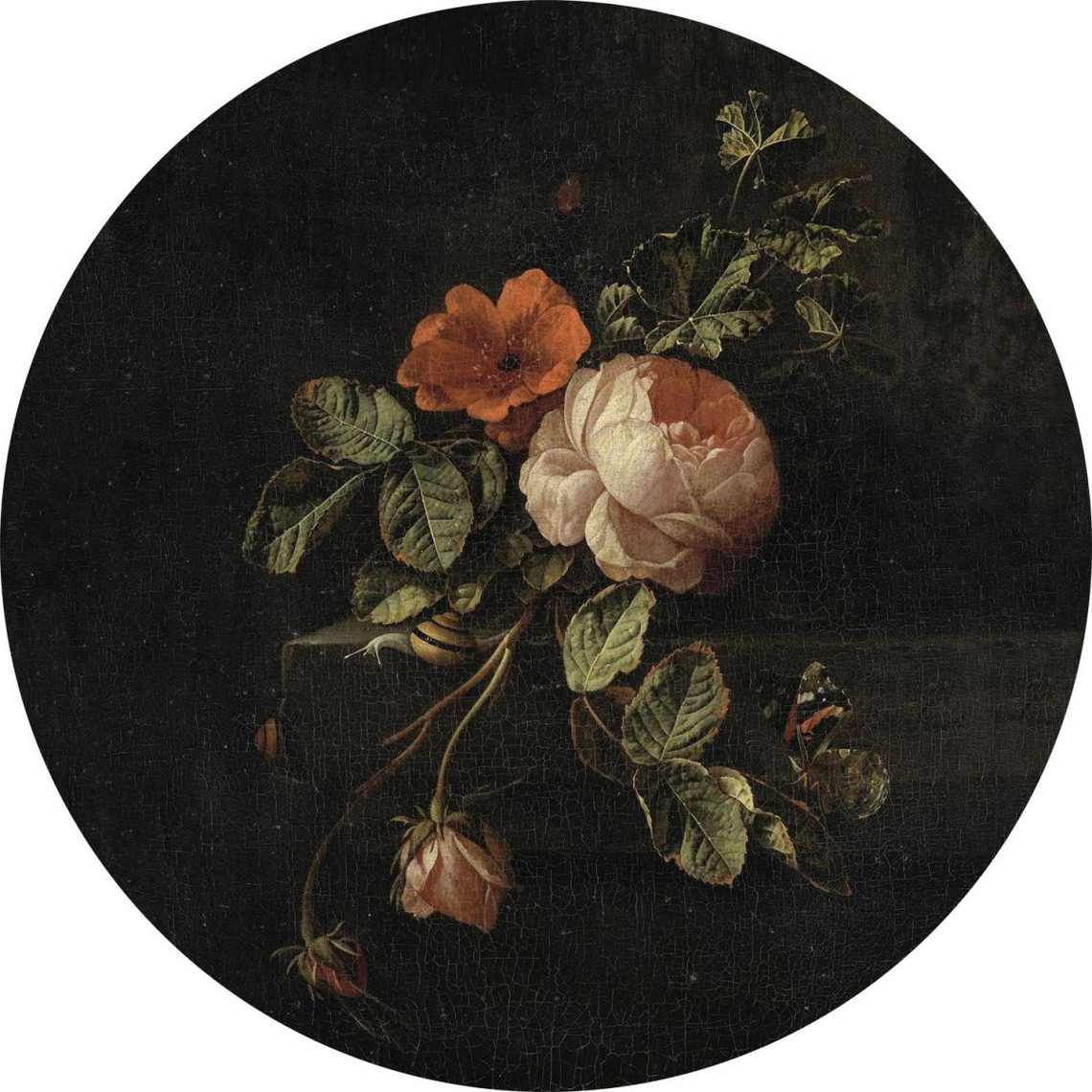 ESTAhome ESTAhome papier peint panoramique rond adhésif nature morte de fleurs noir et vert - 159014 - Ø 140 cm