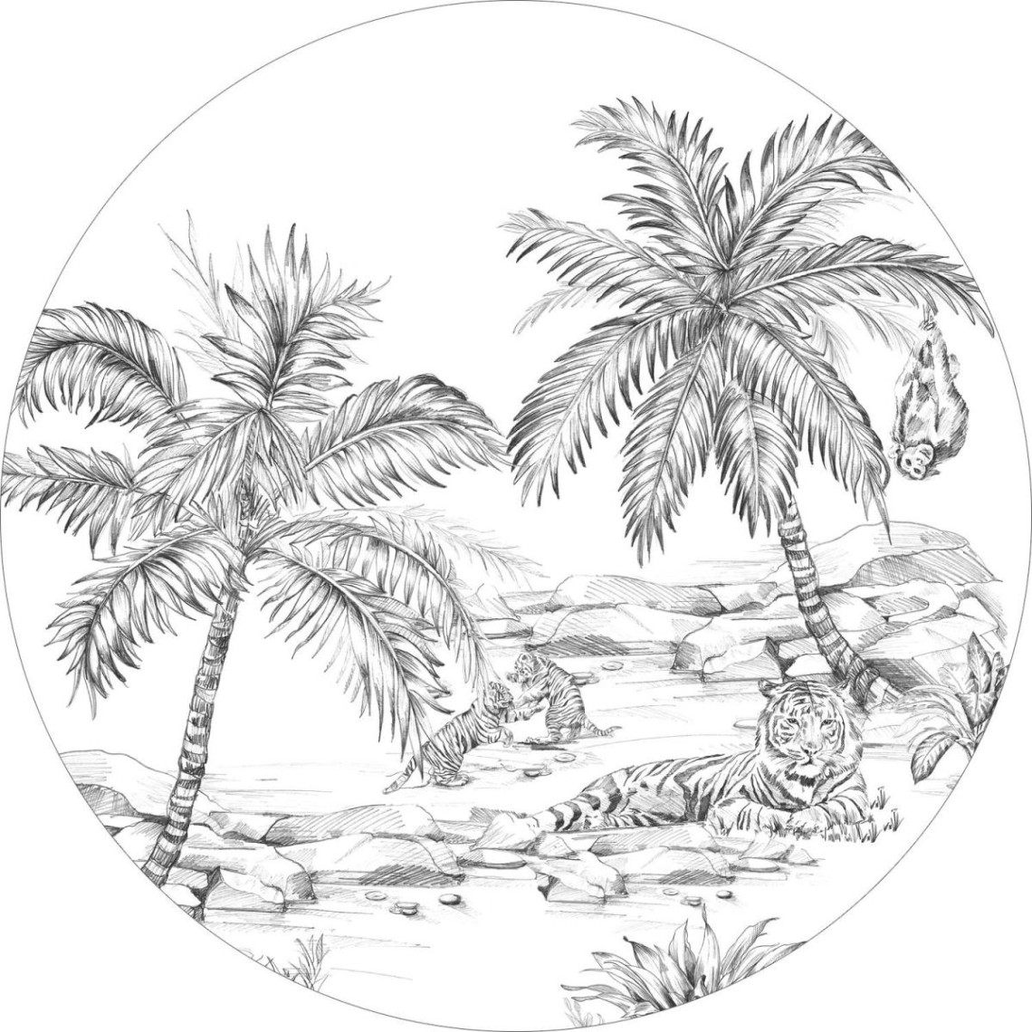 ESTAhome ESTAhome papier peint panoramique rond adhésif safari noir et blanc - 159004 - Ø 140 cm