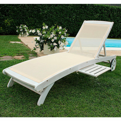 Evergreen - Transat en bois d'acacia texty avec roues blanc AC805095 Evergreen  - Chaise longue bois