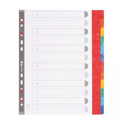 Accessoires Bureau Exacompta Intercalaire A4+ carte lustrée colorée Exacompta 12 onglets neutres multicolores - 1 jeu