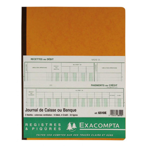 Exacompta - Registre comptable piqûre caisse et banque 32x25 cm 6510 Exacompta  - Exacompta