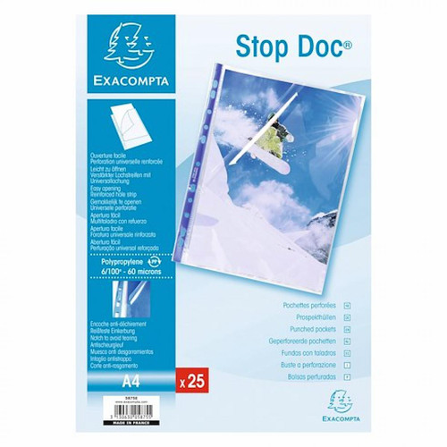 Exacompta - Sachet de 25 pochettes perforées Stop doc ouverture en coin - polypropylène lisse 6/100e - A4 Exacompta  - Exacompta