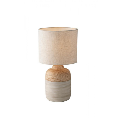Fan Europe - Lampe de table en céramique avec abat-jour en tissu, bois naturel sable, E27 - Lampes à poser