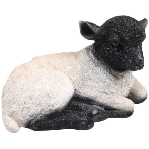 Farmwood Animals - Agneau blanc et noir couché 24 x 14 x 15 cm. Farmwood Animals  - Marchand Jardindeco