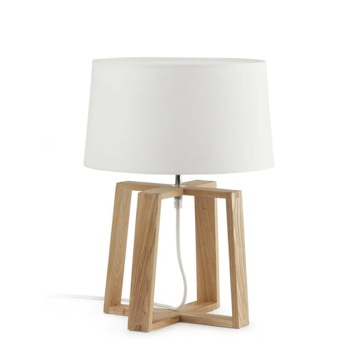 Faro Barcelona - Lampe de table 1 lumière blanche, bois avec abat-jour en tissu blanc, E27 Faro Barcelona  - Table blanche bois