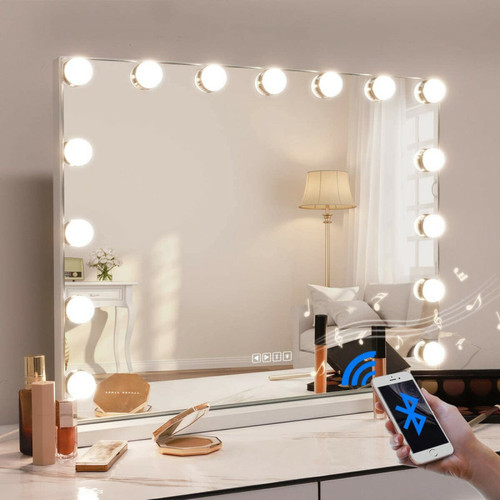 FENCHILIN - DC117-24 Miroir de maquillage 58 x 46cm Bluetooth USB Blanc - Décoration Blanc + noir