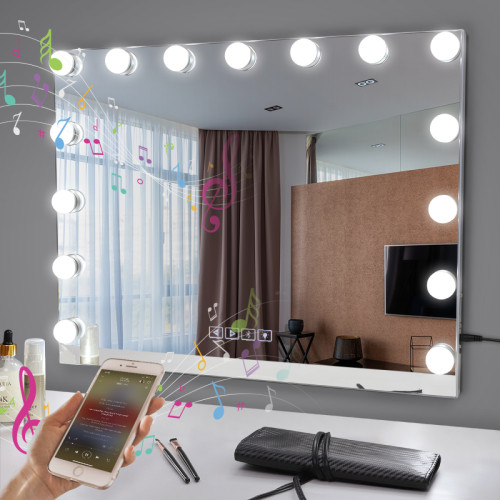 Miroirs FENCHILIN Bluetooth Miroir de maquillage 58x46cm LED Sur pied Blanc