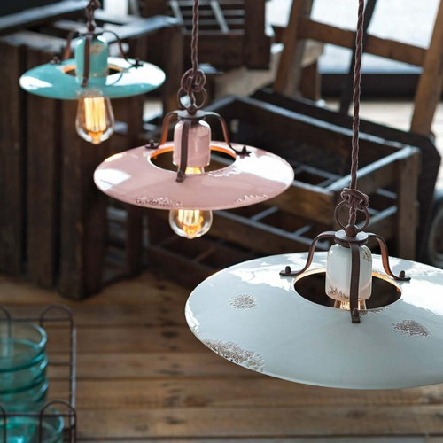 Ferroluce - Lampe suspendue en fer et céramique au design industriel vintage Pays SO Ferroluce  - Luminaires