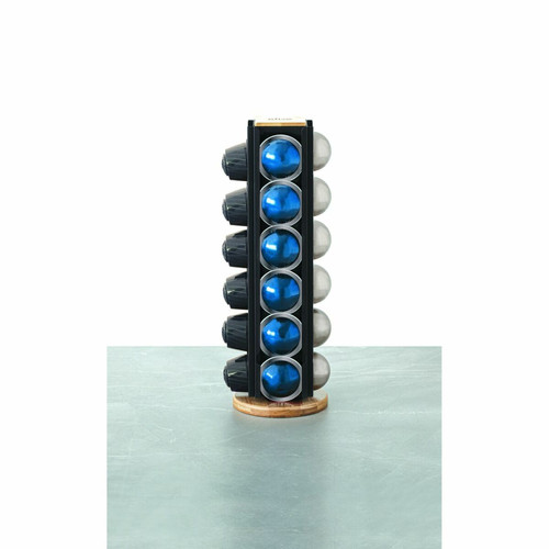 Boîte de rangement Porte-capsules à café rotatif en bambou et métal pour 24 - Beige et Noir