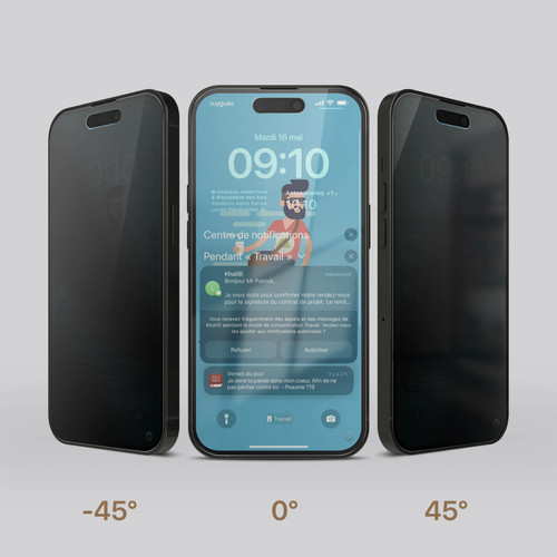 Protection écran smartphone Film Flexible pour iPhone 14 Pro Max Anti-espion Garantie à vie Force Glass Noir