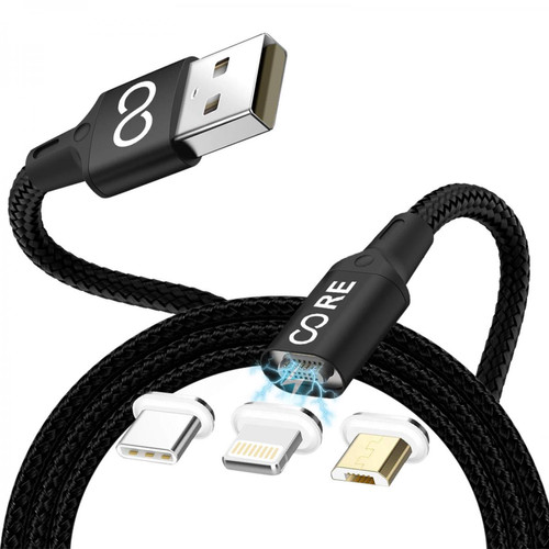 Forever - Câble Multi USB Magnétique 3 en 1 Noir - Câble Lightning