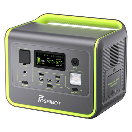 Batteries solaires FOSSIBOT Centrale électrique portable FOSSiBOT F800, générateur solaire LiFePO4 512Wh, cycle 3500 fois, sortie CA 800W - Vert