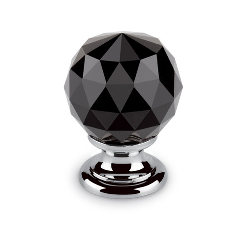 Fosun - Bouton cristal - Hauteur : 36 mm - Décor : Noir - Diamètre : 25 mm - Matériau : Cristal et laiton - Décor embase : Chromé - FOSUN Fosun  - Poignée de meuble