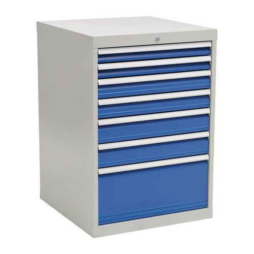Fp - Armoire à tiroirs H1019xl705xP736 mm gris clair/bleu de sécurité 7 tiroirs 2x75 Fp  - meuble haut salle de bain